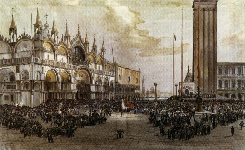 The People of Venice Raise the Tricolor in Saint Mark's Square, Luigi Querena